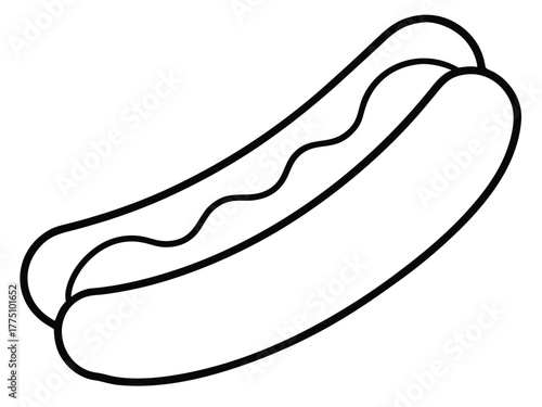 Hot dog outline vector, Hot dog line drawing simple fast food illustration design