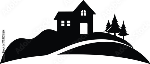 House Landscape Silhouette Vector Illustration. Sunset House Silhouette Landscape Vector Art