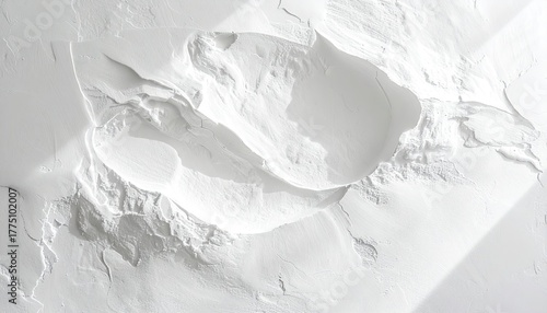 Abstract White Textured Surface with Deep Shadows and Dramatic Top Down Lighting Accentuating Curves and Depressions