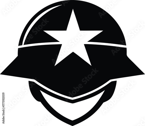 Classic Military Helmet Black Silhouette Vector, Vintage Combat Helmet Minimalist Black Symbol