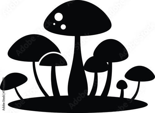 Mushrooms silhouette, Mushroom silhouette vector, Mushroom icon, Mushrooms silhouette vector illustration