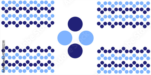 Two tone blue wave double round ovaldot on white background. Wave line dot horizontal strip pattern for backdrop and wallpaper, polka dot seamless repeat design