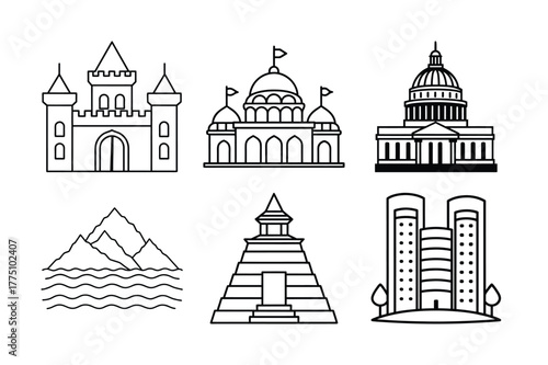 Famous Buildings and Landmarks Set Architectural Structures Historical Attractions Travel Destinations
