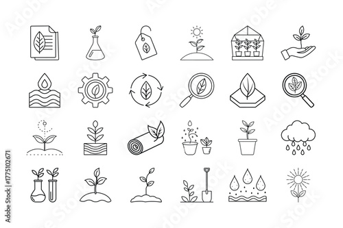 Natural resources and plant cultivation line icons. Environment, agriculture, gardening, organic, growth, eco vector