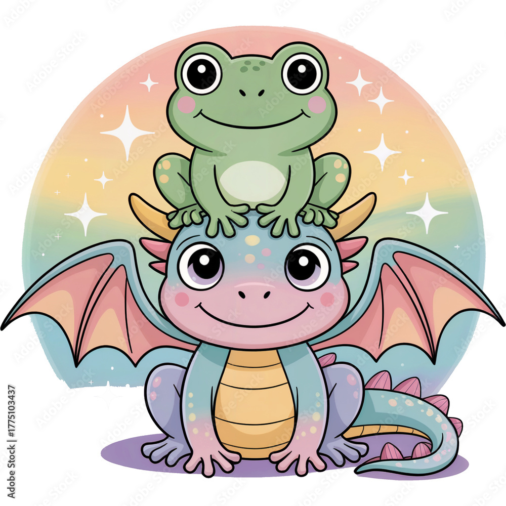 Obraz premium Tiny Dragon Rider Frog - funny frog clipart design, Cute Amphibian animal, Entertaining Frog illustration, Happy Frog design sublimation 