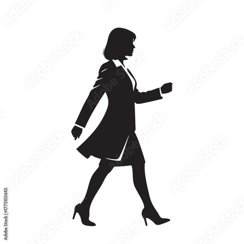 Confident business woman silhouette walking forward side view elegant professional businesswoman in suit and heels isolated vector illustration