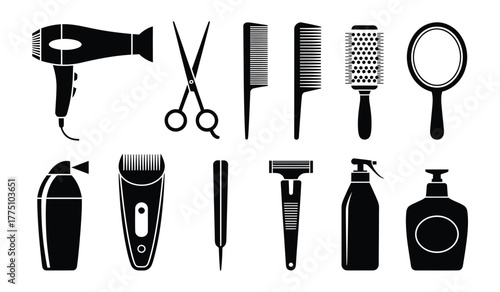 Beauty and Hair Care Tools Vector Set Professional Hairdressing and Grooming Equipment Icons Collection.