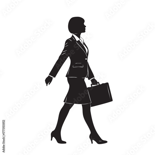 Stylish business woman silhouette walking with brief case side view professional executive female in formal attire isolated vector illustration