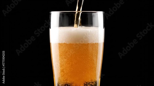 Wallpaper Mural A tall glass being filled with golden liquid; a frothy head forms against a dark background Torontodigital.ca