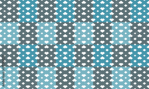 Green and gray plaid fabric texture, blue green  diamond checkerboard repeat pattern, replete image, design for fabric printing, rhombus grid net