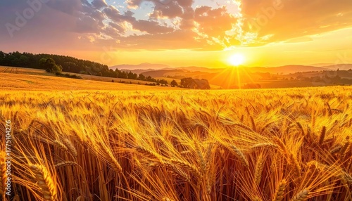 Close up of a hand holding a clear wine glass filled with red wine with a green vineyard reflection in the glass under bright daylight casting a warm glow on the scene