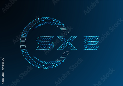 SXE low poly letter logo vector design. SXE lower poly logo design. Low poly logo.