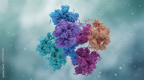 Abstract 3d rendering of a colorful protein molecule structure