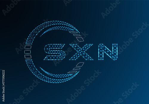 SXN low poly letter logo vector design. SXN lower poly logo design. Low poly logo.
