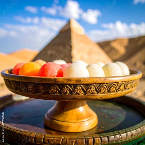 Fototapeta Naklejka Na Ścianę i Meble -  Colorful Sweets in a Bowl with a Desert Pyramid