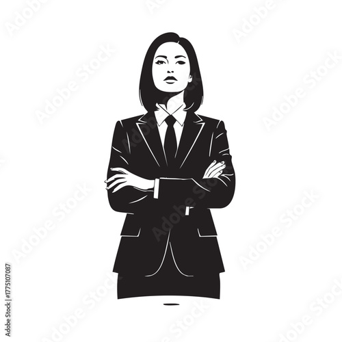 Serious Businesswoman Portrait Professional Suit Confident Posture Arms Crossed Female Executive Strength Vector Isolated Illustration