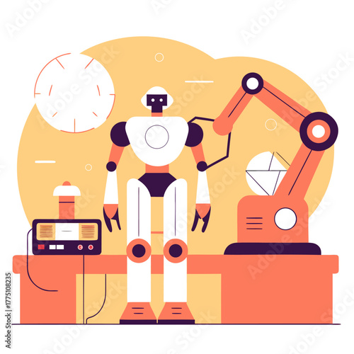 Industrial Robot Assembly, vector illustration. Generative AI.