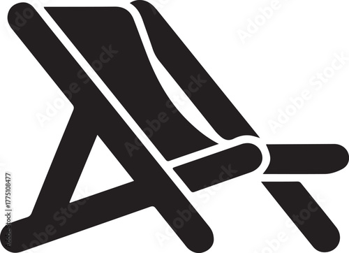 Folding deck chair vector icon representing summer vacation relaxation on a sunny beach or poolside resort