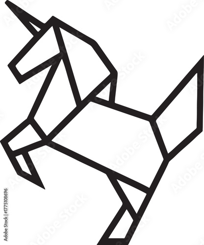 Origami unicorn folded figure vector icon, ideal for logo, craft, or minimalist artwork design.