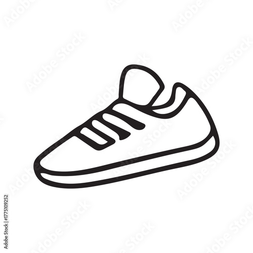 Simple line drawing of a modern running shoe on a white background