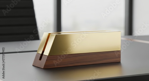 Wallpaper Mural Elegant Brass and Wood Desk Organizer on a Modern Office Table. Torontodigital.ca