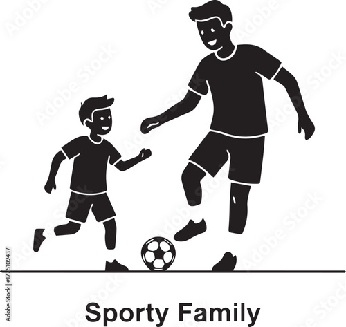 Father and son sports time vector illustration
