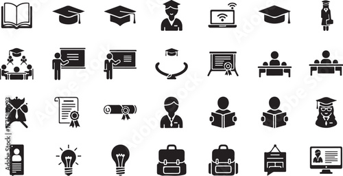 Education and learning icons isolated on white background for web design