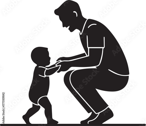 Father teaching son to walk