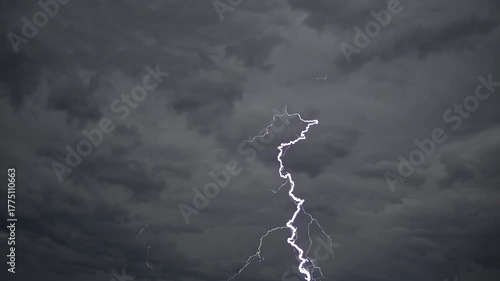 Thunderbolt in the gloomy overcast sky
