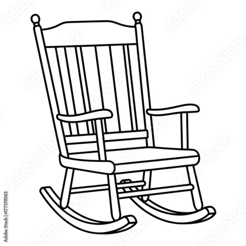 Detailed Vintage Rocking Chair Line Art Vector Illustration. Black & White Hand-Drawn Furniture Sketch. Classic Home Decor, Relaxation, Nursery, Retirement Symbol Clipart