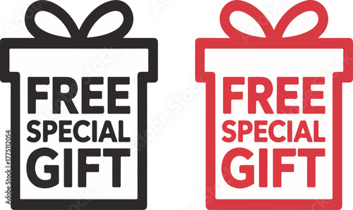 Icon Set for Free Special Gift or Promotional Bonus Offer in Black and Red Gift Box Shapes