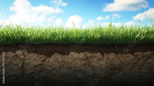 Cross Section of Earth Showing Grass and Soil Layers Beneath a Blue Sky