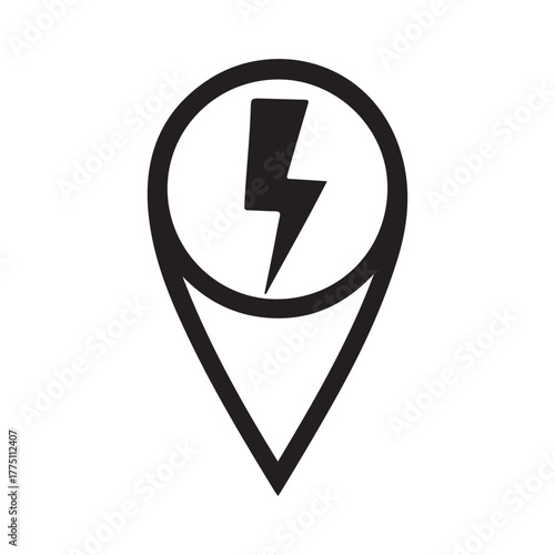 Electric car charge point location icon with lightning symbol