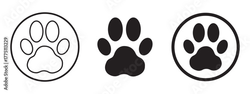 Paw print icon. Pet animal health care insurance symbol. Dog or cat footprint mark vector. Kitty paw with heart sign. 