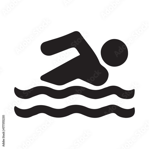 Swimming pictogram, simple black silhouette icon for pool sign