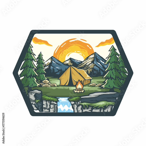 logo camp camping mount mountain with abstrack background logo vector design
