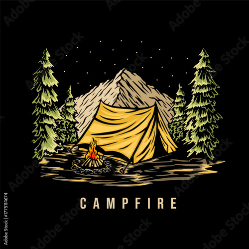 camping mount campfire with mount background vector design