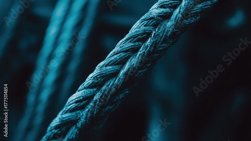 Close up of gnarled metallic cable in textured dark detail