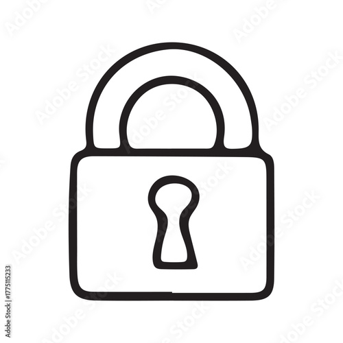 Simple black outline padlock icon representing security access concept. isolated on white background