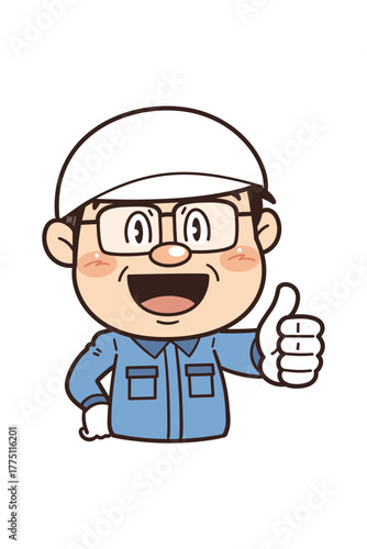 工場で働く作業員がサムズアップして『いいね』サインをしているイラスト｜不安全行動・不安全状態