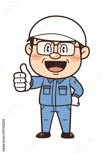 工場で働く作業員がサムズアップして『いいね』サインをしているイラスト｜不安全行動・不安全状態