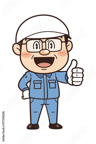 工場で働く作業員がサムズアップして『いいね』サインをしているイラスト｜不安全行動・不安全状態