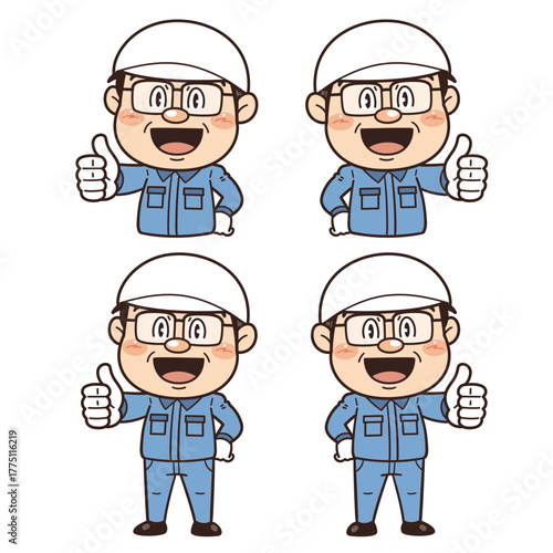 工場で働く作業員がサムズアップして『いいね』サインをしているイラスト｜不安全行動・不安全状態