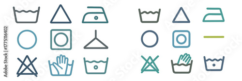Symbols for laundry care guidance on clothing labels and fabric maintenance instructions