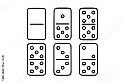 Six classic dominoes arranged in a grid showing various numbers and patterns for game play or decoration