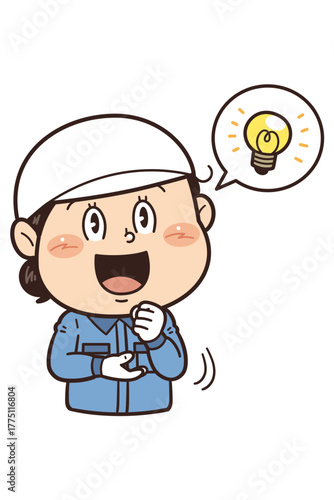 工場で働く作業員が『なるほど』のジェスチャーをしているイラスト｜不安全行動・不安全状態・労働災害