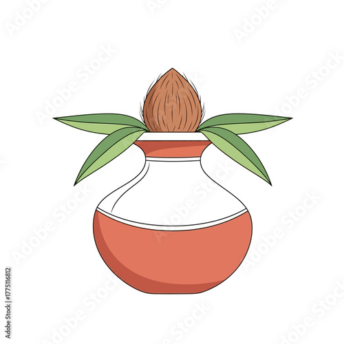 Kalash pot with coconut and leaves