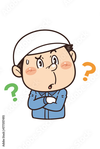 工場や現場で働く作業員が腕を組みながら考えているイラスト｜不安全行動・不安全状態・労働災害