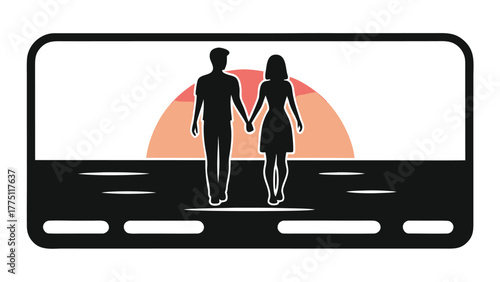 Couple holding hands walking towards a beautiful sunset creating a romantic journey