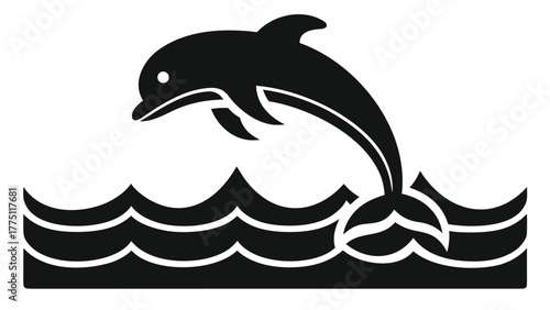 Dynamic dolphin leaps joyfully through stylized ocean waves, symbolizing freedom and marine life.